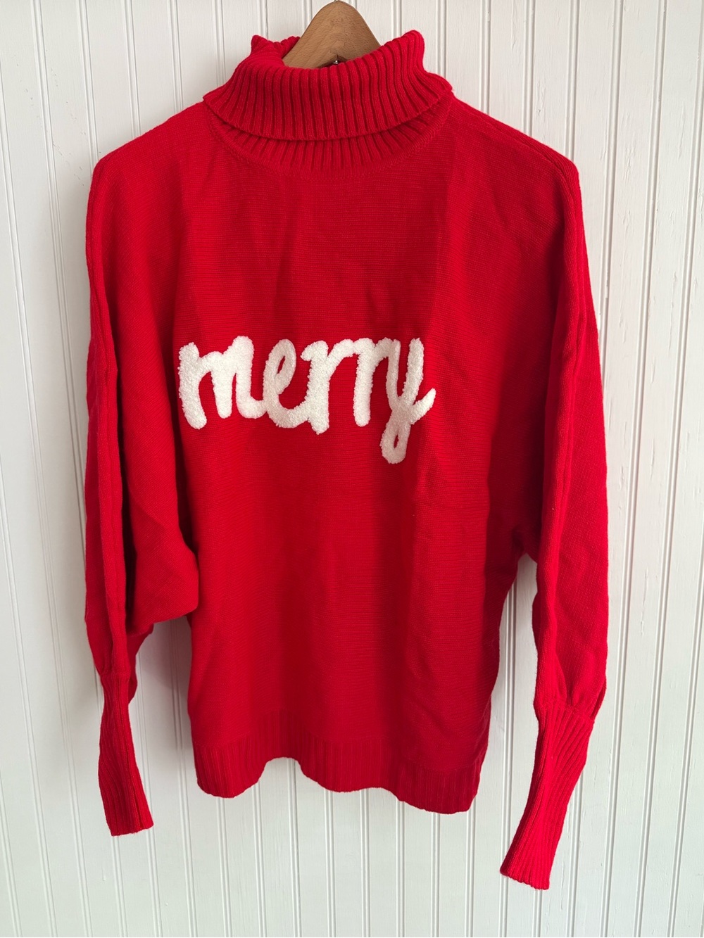 Red 'Merry' Turtleneck Holiday Sweater Size M